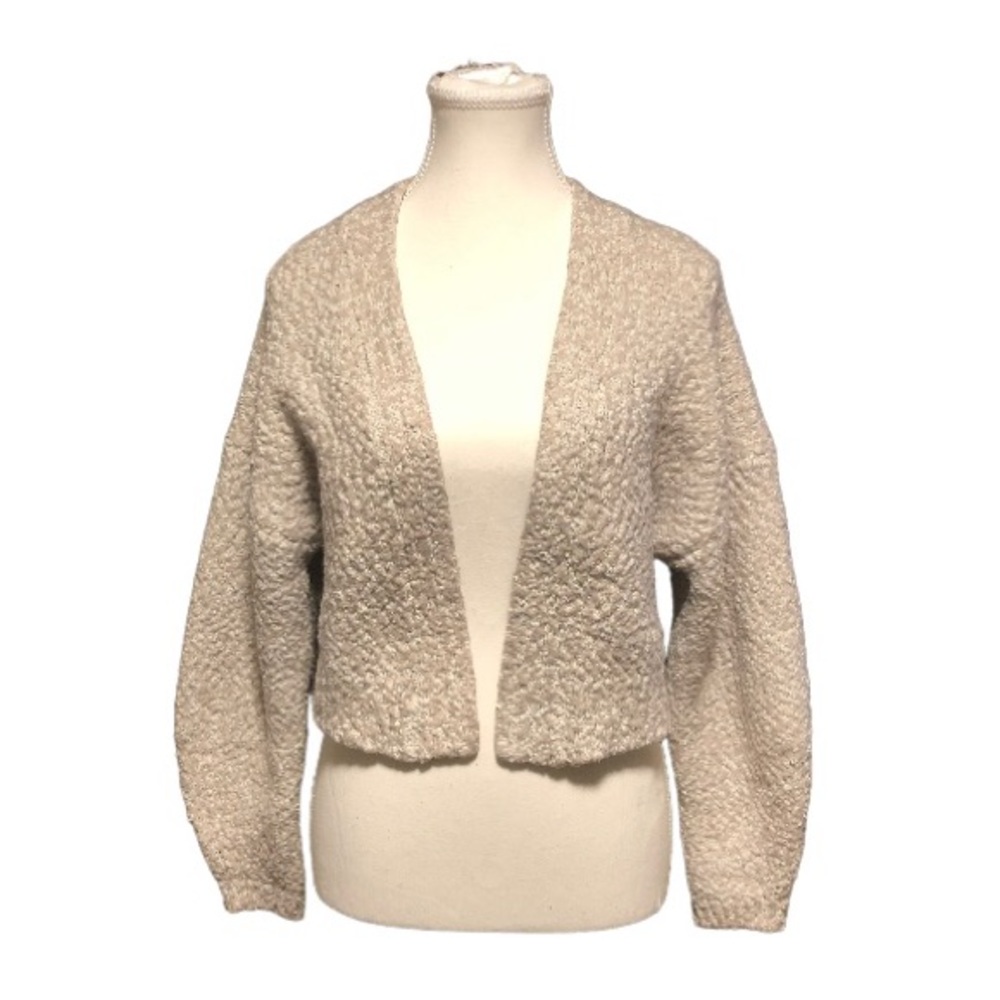 Urban Outfitters White/ Silver Cropped Open Front Popcorn Knit Cardigan Sweater - Picture 1 of 5